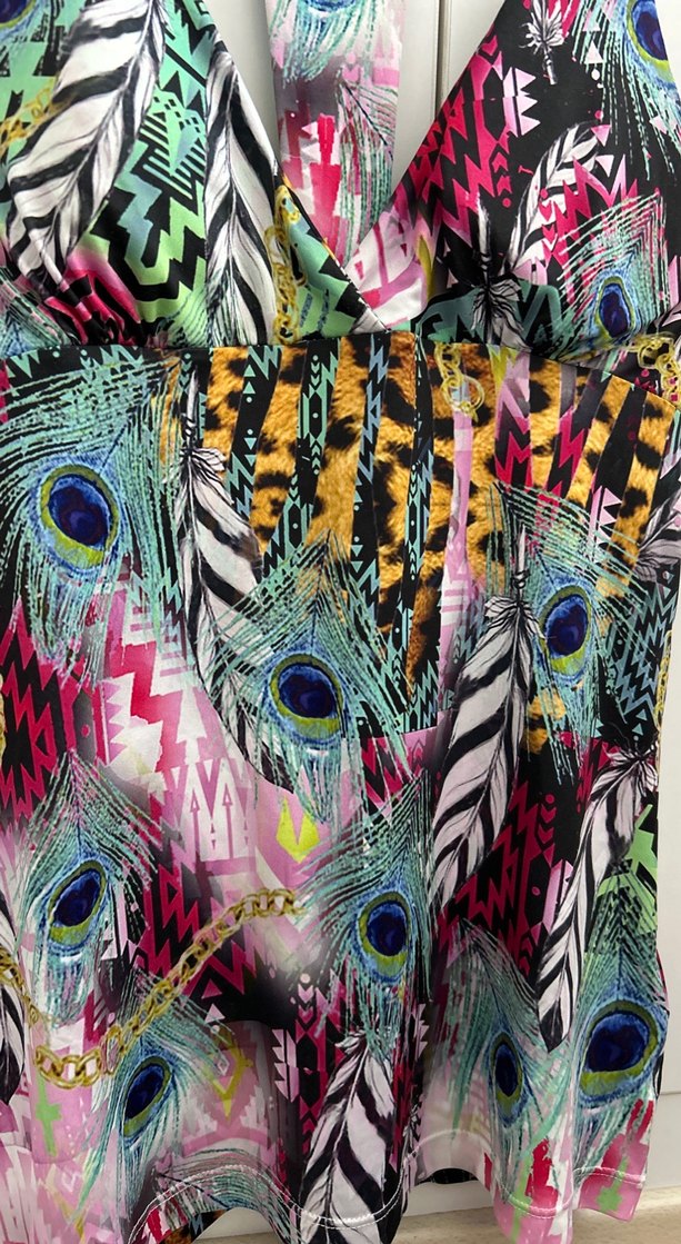 Renkli Desenli Bohem Uzun Monokini - Görsel 4