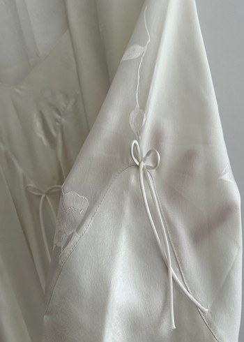 Pierre Cardin Saten Beyaz Uzun Kadın Sabahlık - Görsel 5