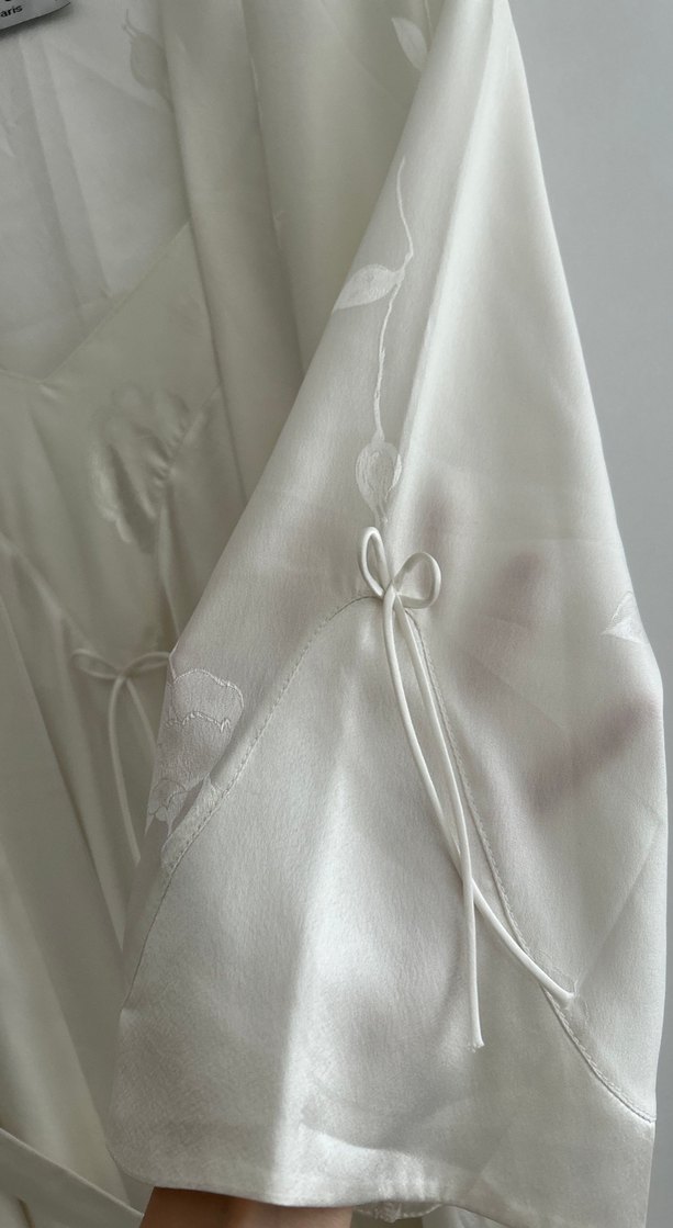 Pierre Cardin Saten Beyaz Uzun Kadın Sabahlık - Görsel 5