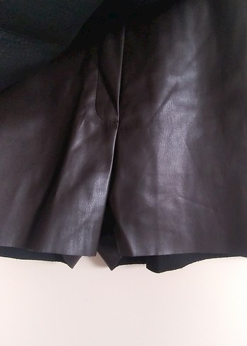 Siyah hakiki  Deri Mini Kadın Şort etek - Görsel 2