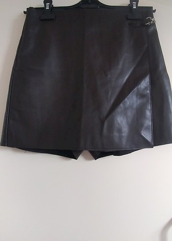 Siyah hakiki  Deri Mini Kadın Şort etek - Görsel 3