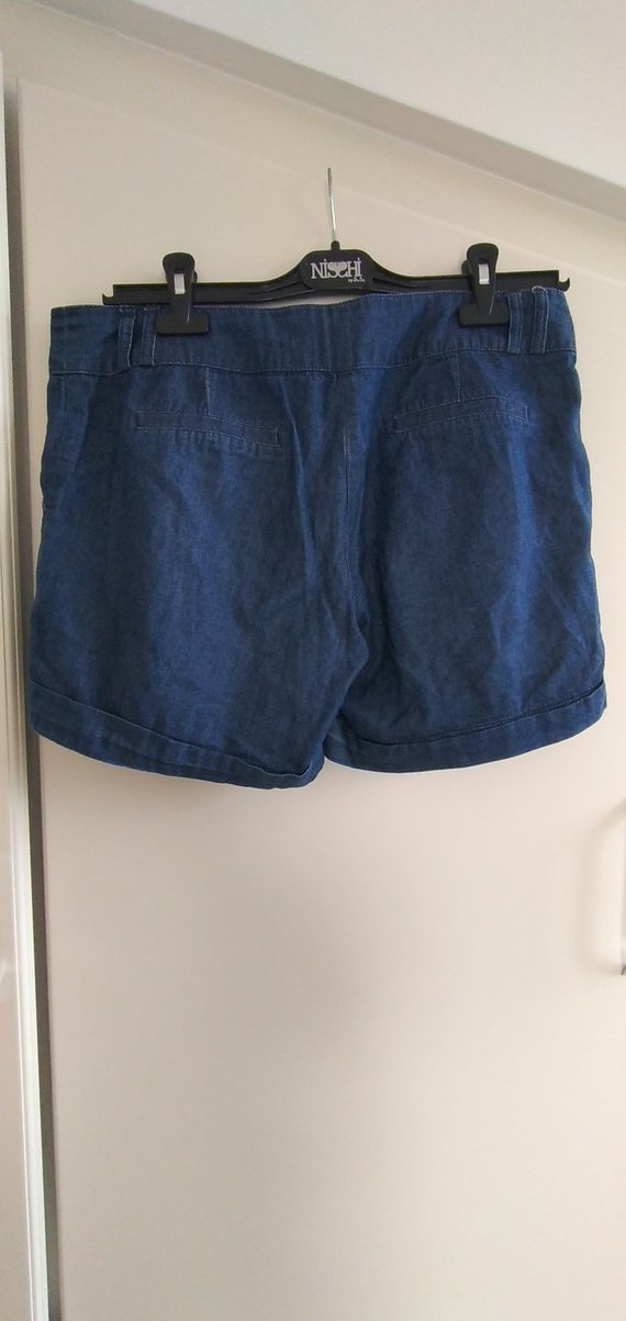 Kadın Lacivert Kemerli Mini Denim Şort - Görsel 2