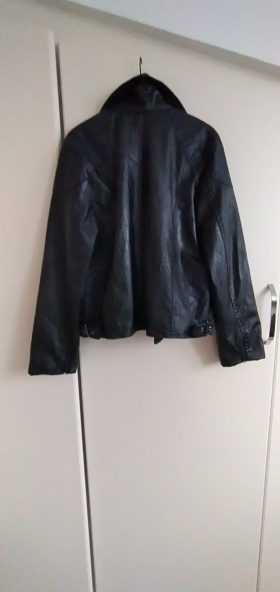 Kayış Detaylı Siyah Biker Deri Ceket - Görsel 4