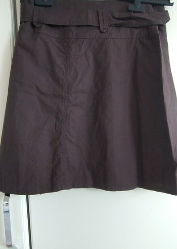 Kahverengi Midi Kuşaklı kanvas  Etek - Görsel 2