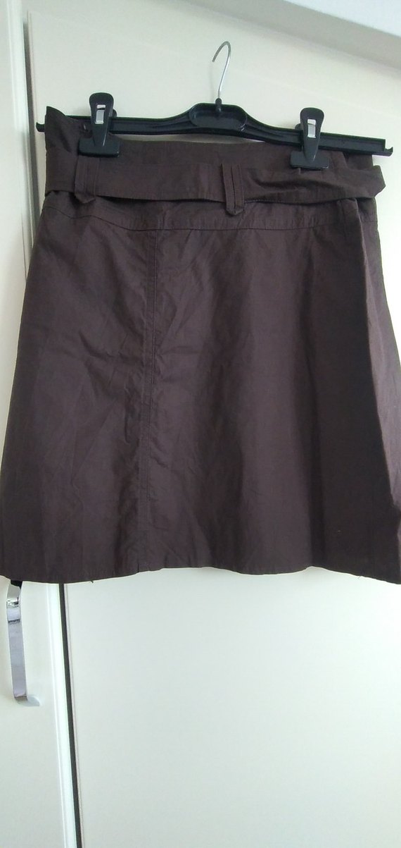 Kahverengi Midi Kuşaklı kanvas  Etek - Görsel 2