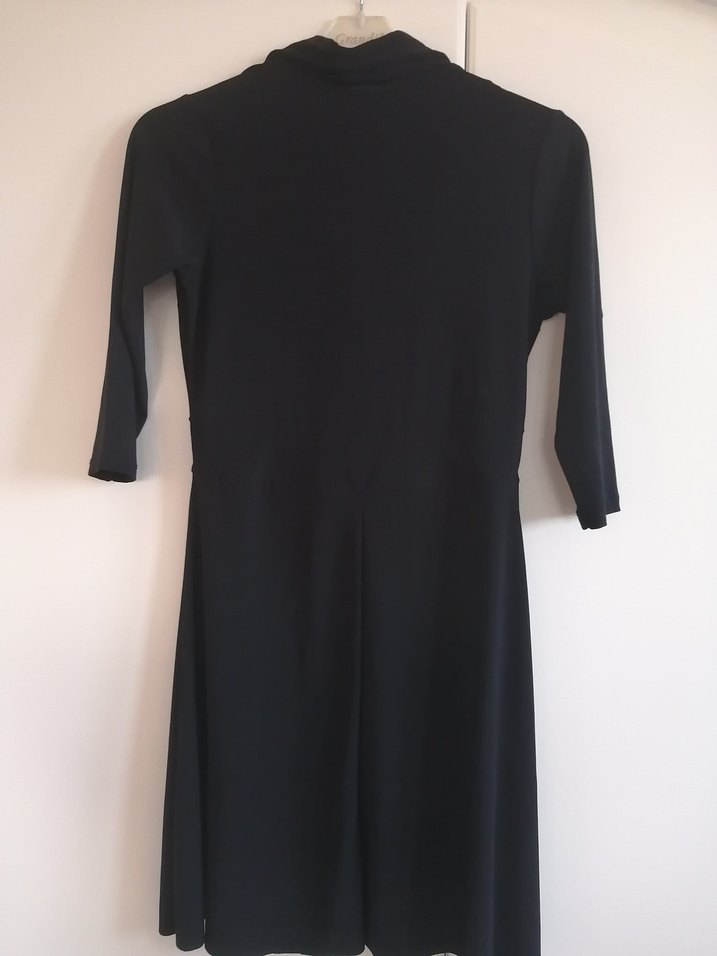 İnce Topuk markaV Yaka Drapeli Siyah Midi Elbise - Görsel 3