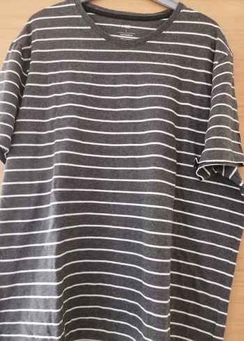 l Beden Marks&Spencer marka Gri Çizgili kısa Kollu tişört