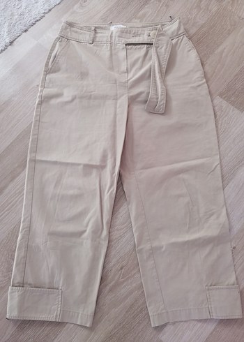 Bej Kemerli Kadın Keten Pantolon