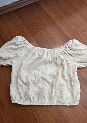 34 Beden Bej Keten Bohem Kısa Kollu Bluz