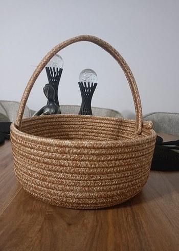 Bej Saplı Örgü Sepet - Görsel 3