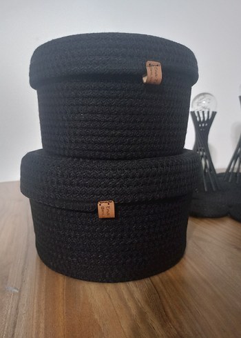 Siyah Örgü Saklama Sepetleri Seti - Görsel 2