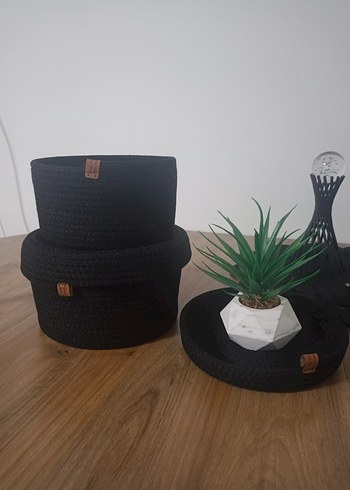 Siyah Örgü Saklama Sepetleri Seti - Görsel 3