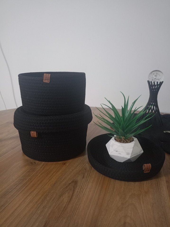 Siyah Örgü Saklama Sepetleri Seti - Görsel 3