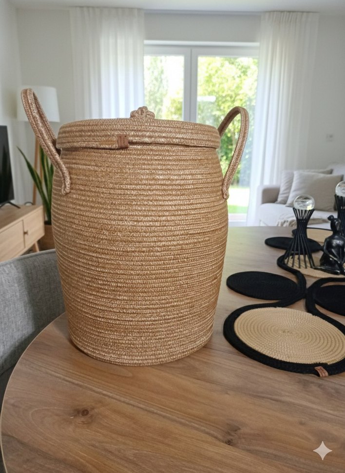 Bej Hasır Saplı Saklama Sepeti - Görsel 2