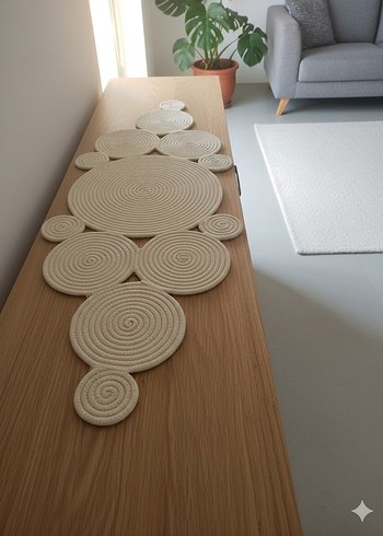 Beyaz Bohem Spiral Desenli runner - Görsel 2