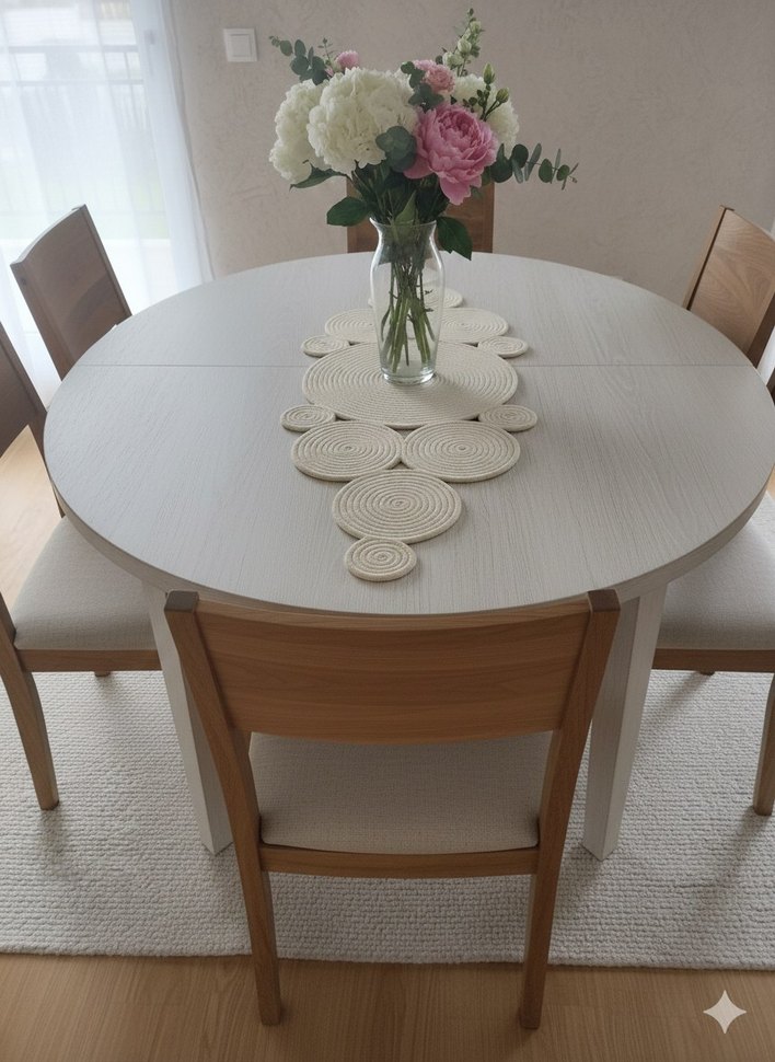 Beyaz Bohem Spiral Desenli runner - Görsel 3