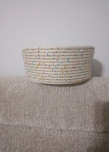 Beyaz Renkli Örgü Sepet - Görsel 2