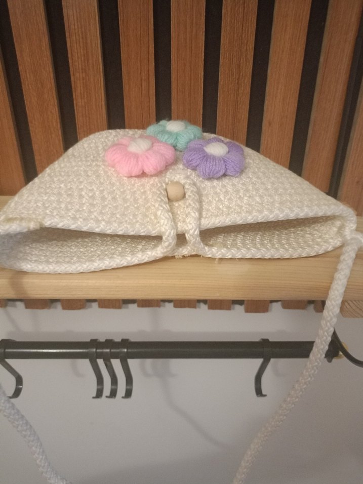 Çiçekli Örgü Beyaz çocuk Çantası - Görsel 4