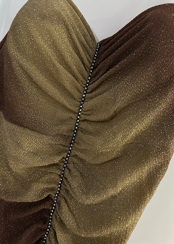 Kahverengi Drapeli Uzun Askılı Elbise - Görsel 2