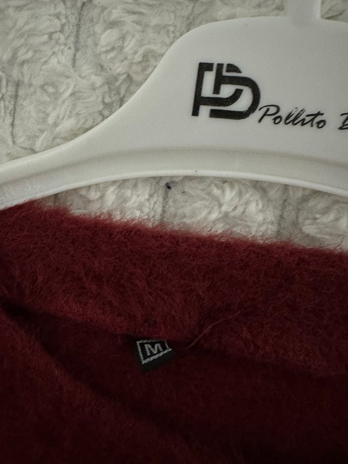 Bordo Örgü Uzun Kollu Triko Kazak - Görsel 2