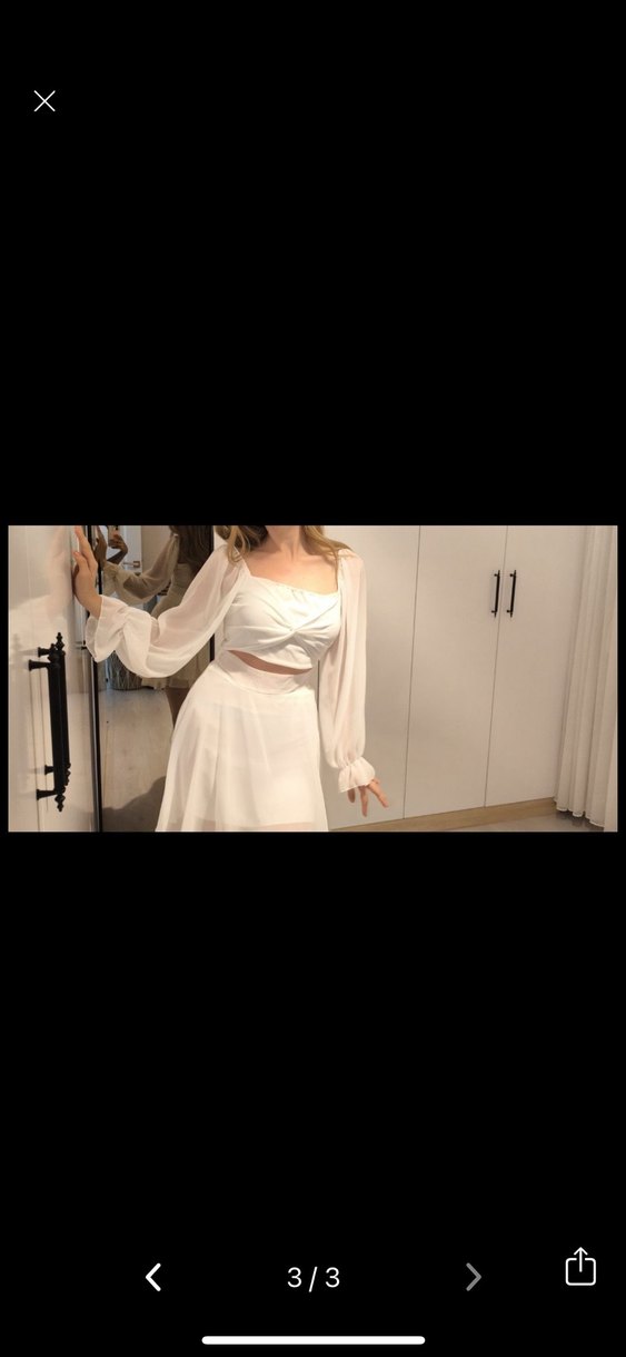 Beyaz Drapeli Mini Elbise - Görsel 3