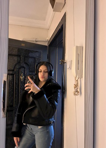 Kürklü Siyah Deri Biker Ceket - Görsel 4