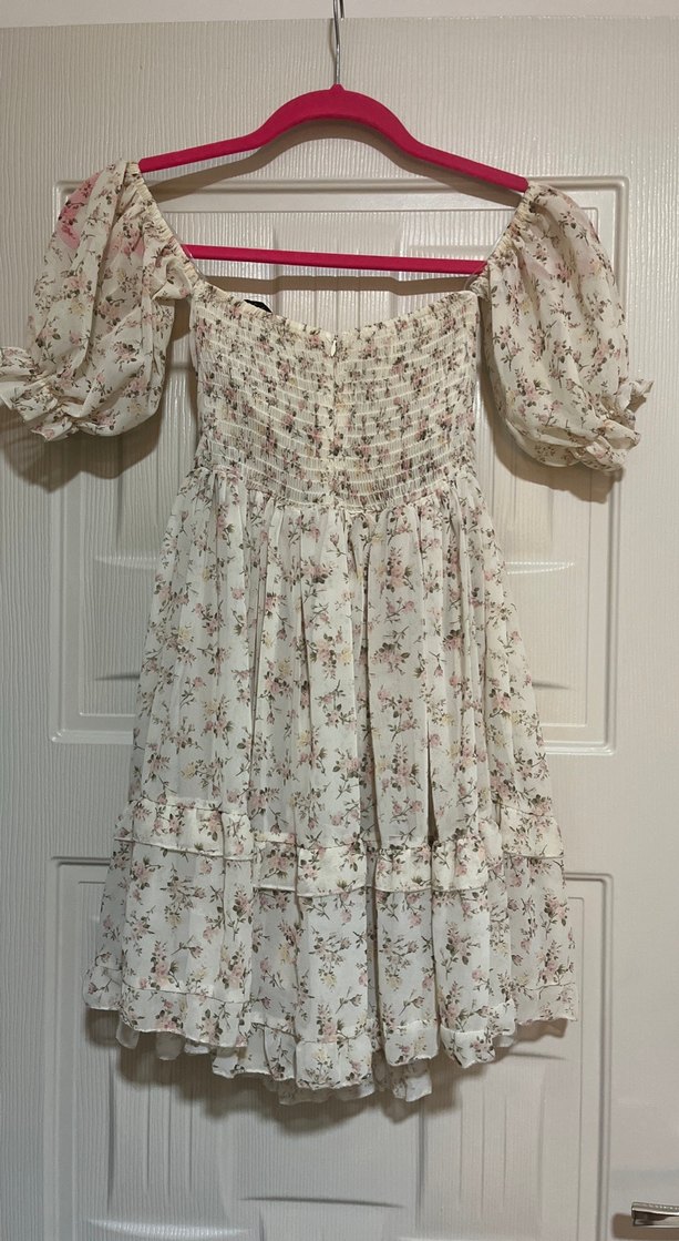 Bej Çiçek Desenli Bohem Midi Elbise - Görsel 2