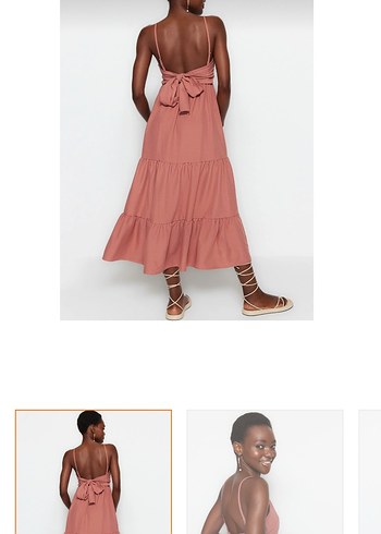 Pembe Midi V Yaka Kolsuz Elbise - Görsel 3