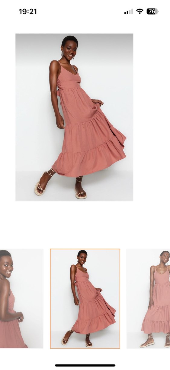 Pembe Midi V Yaka Kolsuz Elbise - Görsel 2