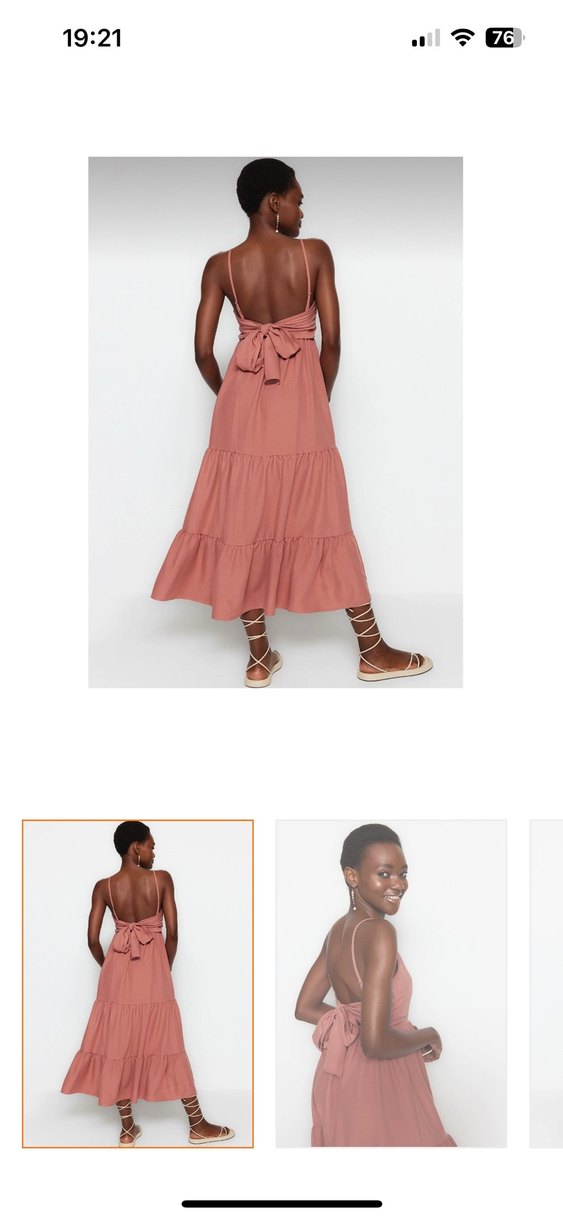 Pembe Midi V Yaka Kolsuz Elbise - Görsel 3