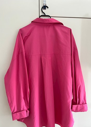 Pembe Düğmeli Kadın Keten Gömlek - Görsel 3