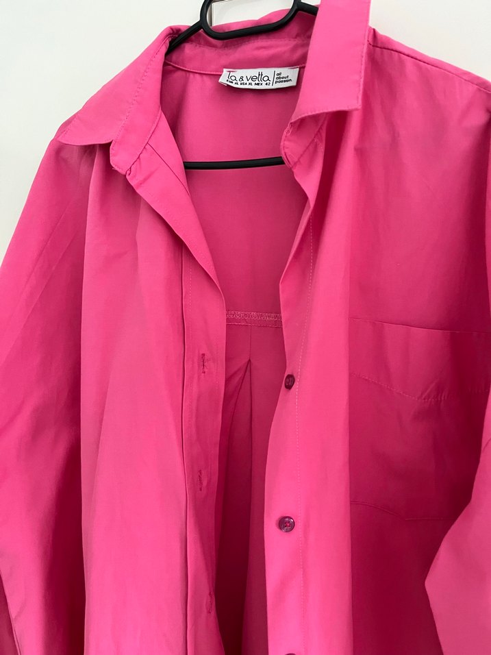 Pembe Düğmeli Kadın Keten Gömlek - Görsel 2