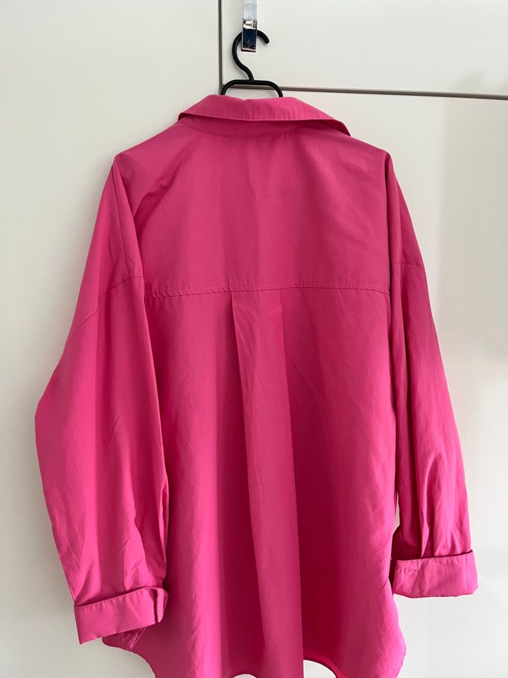 Pembe Düğmeli Kadın Keten Gömlek - Görsel 3