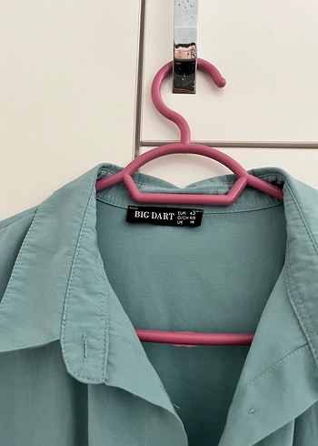 Düğmeli Turkuaz Keten Kadın Gömlek - Görsel 2