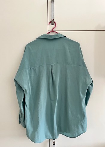 Düğmeli Turkuaz Keten Kadın Gömlek - Görsel 3