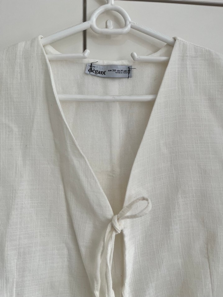 Beyaz Keten V Yaka Kolsuz Yelek - Görsel 3