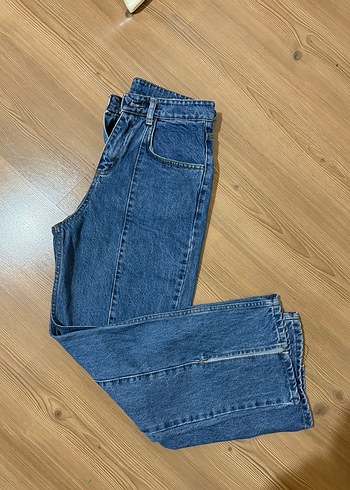 Düğmeli Mavi Kadın Bol Kesim Midi Kot Pantolon - Görsel 6