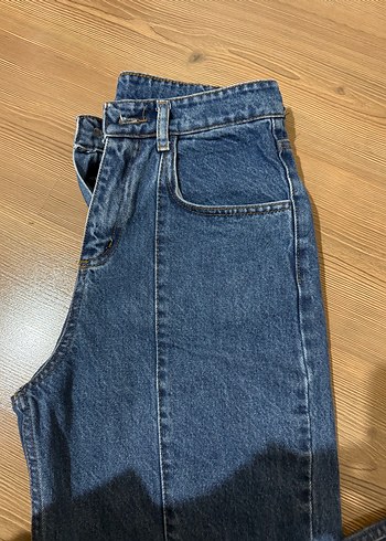 Düğmeli Mavi Kadın Bol Kesim Midi Kot Pantolon - Görsel 3