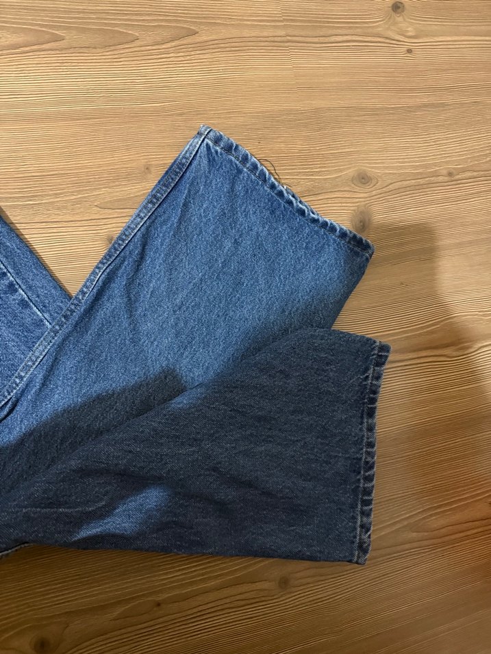 Düğmeli Mavi Kadın Bol Kesim Midi Kot Pantolon - Görsel 5