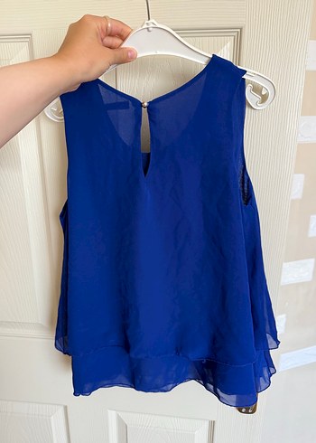 Mavi Kolsuz Salaş Saten Bluz - Görsel 5