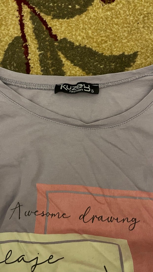 Gri Salaş Baskılı Kısa Kollu Hamile Tişörtü - Görsel 2