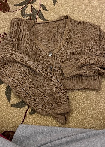 Bohem V Yaka Örgü Mini Hırka - Görsel 2