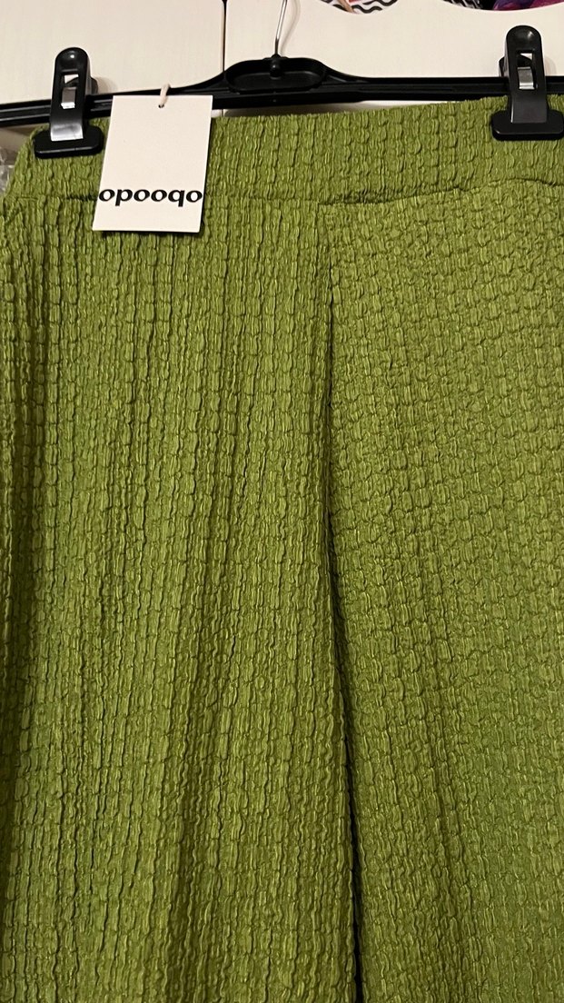 Yeşil Bol Kesim Pliseli Keten Kadın Pantolon - Görsel 2