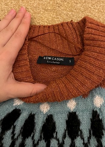 Bohem Desenli Örgü Kahverengi Kazak - Görsel 2