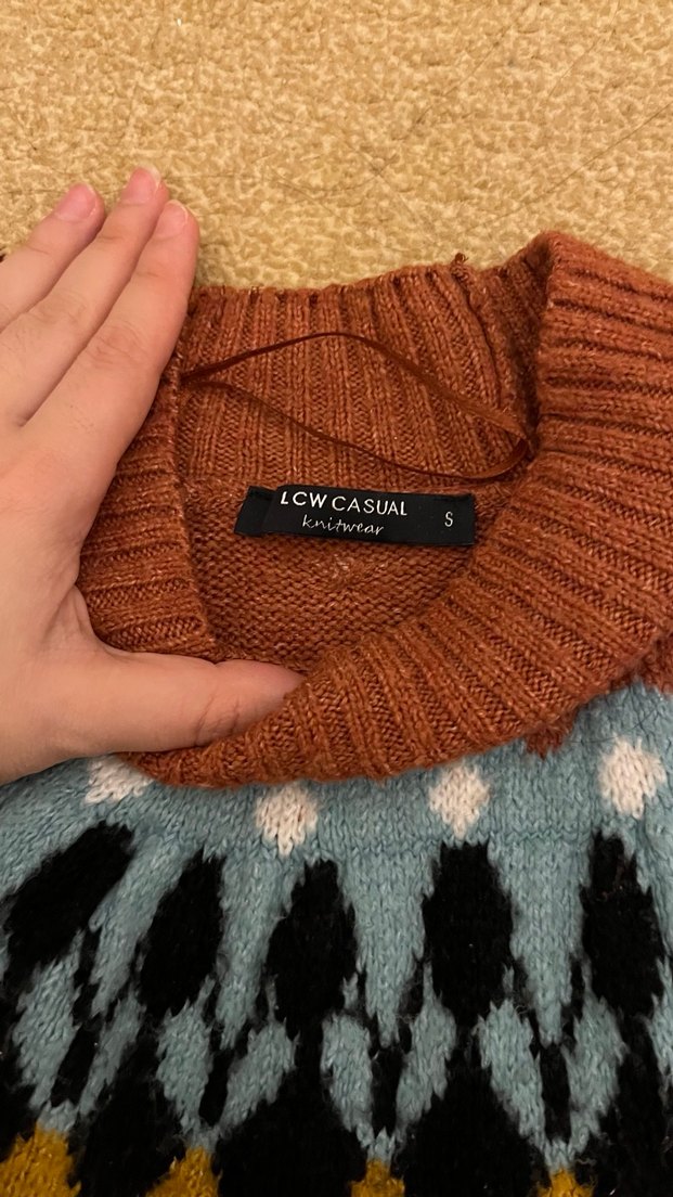 Bohem Desenli Örgü Kahverengi Kazak - Görsel 2