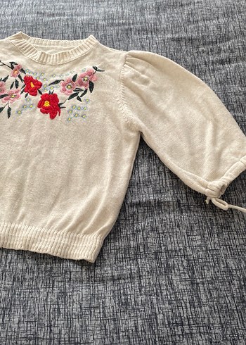 Nakışlı Bej Kız Triko Kazak - Görsel 3