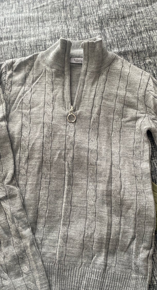 Gri Yarım Fermuarlı Örgü Kadın Kazak - Görsel 3