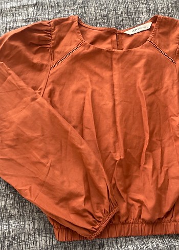 Kadın Kahverengi Keten Uzun Kollu Bluz - Görsel 3