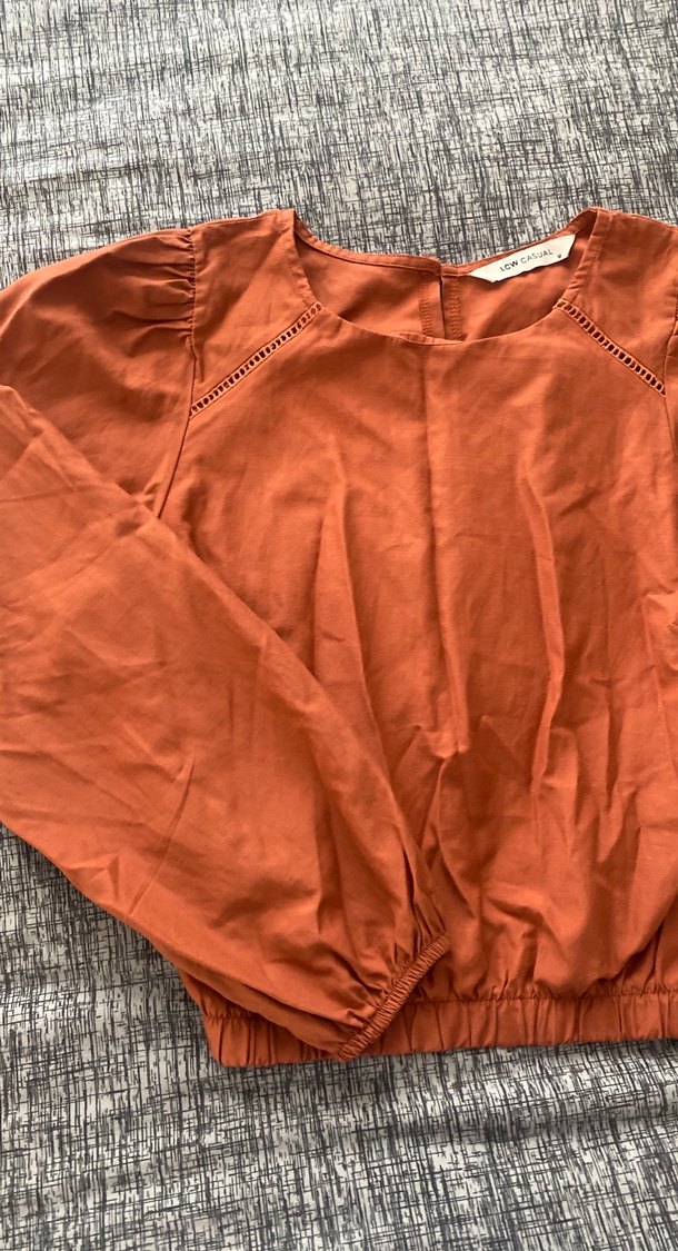 Kadın Kahverengi Keten Uzun Kollu Bluz - Görsel 3