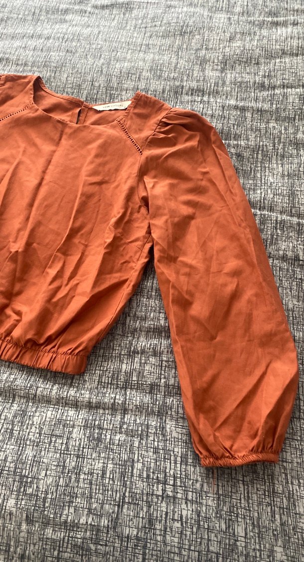 Kadın Kahverengi Keten Uzun Kollu Bluz - Görsel 2